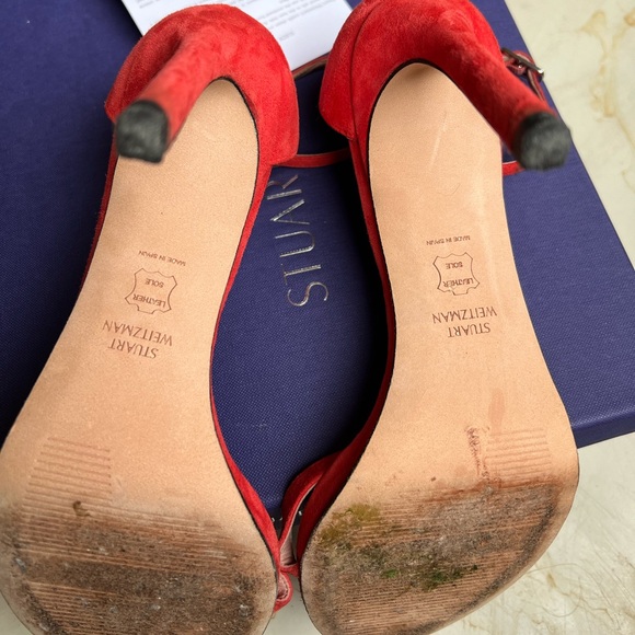 Stuart Weitzman Nudistsong Pimento Suede Strappy Stilettos Size 7 Woman’s - Picture 7 of 9